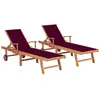 Image de vidaXL Chaises longues lot de 2 et coussin rouge bordeaux Teck solide