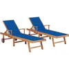 Image de vidaXL Chaises longues lot de 2 avec coussin bleu royal Teck solide