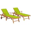 Image de vidaXL Chaises longues lot de 2 et coussin vert vif Bois teck solide
