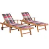Image de vidaXL Chaises longues lot de 2 et coussin carreaux rouge Teck solide