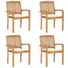 Image de vidaXL Chaises de jardin empilables avec coussins lot de 4 Teck solide