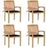 Image de vidaXL Chaises de jardin empilables avec coussins lot de 4 Teck solide