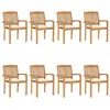 Image de vidaXL Chaises de jardin empilables avec coussins lot de 8 Teck solide