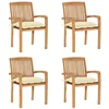 Image de vidaXL Lot de 4 Chaises de Jardin Empilables avec Coussins, Sièges de Terrasse, Chaises de Salle à Manger, Meubles de Patio Extérieur, Teck Solide