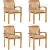 Image de vidaXL Chaises de jardin empilables avec coussins lot de 4 Teck solide