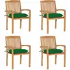 Image de vidaXL Chaises de jardin empilables avec coussins lot de 4 Teck solide