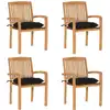 Image de vidaXL Chaises de jardin empilables avec coussins lot de 4 Teck solide