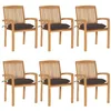 Image de vidaXL Lot de 6 Chaises de Jardin Empilables avec Coussins, Sièges de Terrasse, Chaises de Salle à Manger, Meubles de Patio Extérieur, Teck Solide