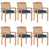 Image de vidaXL Chaises de jardin empilables avec coussins lot de 6 Teck solide