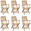 Image de vidaXL Lot de 6 Chaises Pliables de Jardin avec Coussins, Sièges de Terrasse, Chaises de Salle à Manger, Meubles de Patio Extérieur, Bois d'Acacia