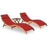 Image de vidaXL Chaises longues lot de 2 avec table et coussins Acacia solide