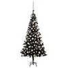 Image de vidaXL Arbre de Noël Artificiel Pré-éclairé et Boules, Sapin de Noël avec LED, Décoration de Vacances, Ornement de Fête Intérieur Extérieur, Noir 180 cm PVC