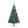 Image de vidaXL Demi-Arbre de Noël Artificiel Pré-éclairé et Boules, Sapin de Noël avec LED, Décoration de Vacances, Ornement de Fête Intérieur Extérieur, Vert 150 cm