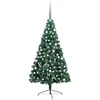 Image de vidaXL Demi-Arbre de Noël Artificiel Pré-éclairé et Boules, Sapin de Noël avec LED, Décoration de Vacances, Ornement de Fête Intérieur Extérieur, Vert 180 cm