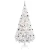 Image de vidaXL Arbre de Noël Artificiel Pré-éclairé et Boules, Sapin de Noël avec LED, Décoration de Vacances, Ornement de Fête Intérieur Extérieur, Blanc 180 cm PVC