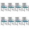 Image de vidaXL Chaises de jardin et coussins lot de 8 Bois acacia solide Gris