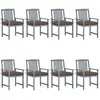 Image de vidaXL Chaises de jardin et coussins lot de 8 Bois acacia solide Gris