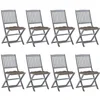 Image de vidaXL Lot de 8 Chaises Pliables d'Extérieur avec Coussins, Sièges de Terrasse, Chaises de Salle à Manger, Meubles de Patio Jardin, Bois d'Acacia