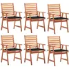 Image de vidaXL Chaises à manger d'extérieur lot de 6 et coussins Acacia massif