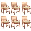 Image de vidaXL Lot de 6 Chaises à Manger d'Extérieur avec Coussins, Sièges de Terrasse, Chaises à Dîner, Meubles de Patio Jardin, Acacia Massif
