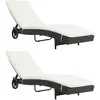 Image de vidaXL Chaises longues lot de 2 avec roues et coussins Résine tressée