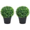 Image de vidaXL Plantes de buis artificiel 2 pcs avec pots Boule Vert 27 cm