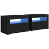 Image de vidaXL 2X Tables de Chevet avec LED Tables de Nuit Armoires de Lit Armoires de Chevet avec Rangement Chambre à Coucher Intérieur Noir 60x35x40 cm