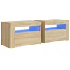 Image de vidaXL 2X Tables de Chevet avec LED Tables de Nuit Armoires de Lit Armoires de Chevet avec Rangement Chambre à Coucher Chêne Sonoma 60x35x40 cm