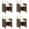 Image de vidaXL Chaises à manger de jardin avec coussins lot de 4 marron rotin