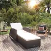 Image de vidaXL Chaise longue avec coussin blanc crème Résine tressée Noir