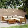 Image de vidaXL Salon de jardin 6 pcs avec coussin crème Bois d'acacia solide