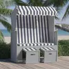 Image de vidaXL Strandkorb avec auvent résine tressée et bois solide bleu blanc