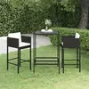 Image de vidaXL Ensemble de bar de jardin 3 pcs et coussins Résine tressée Noir