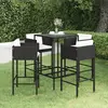 Image de vidaXL Ensemble de bar de jardin 5 pcs et coussins Résine tressée Noir