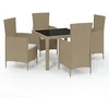 Image de vidaXL Mobilier à Dîner de Jardin 5 pcs avec Coussins Ensemble de Salle à Manger Table et Chaises de Repas de Terrasse Patio Résine Tressée Beige