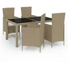 Image de vidaXL Mobilier à Dîner de Jardin 5 pcs avec Coussins Ensemble de Salle à Manger Table et Chaises de Repas de Terrasse Patio Résine Tressée Beige