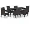 Image de vidaXL Mobilier à Dîner de Jardin et Coussins 7 pcs Ensemble de Salle à Manger de Patio Table et Chaises d'Extérieur Balcon Résine Tressée Marron