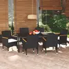 Image de vidaXL Ensemble à manger de jardin coussins 7pcs Résine tressée Noir