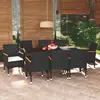 Image de vidaXL Ensemble à manger de jardin coussins 9pcs Résine tressée Noir