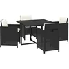 Image de vidaXL 5-TLG. Garten-Essgruppe mit Kissen Poly Rattan Schwarz