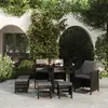 Image de vidaXL Ensemble à manger de jardin coussins 9pcs Résine tressée Noir