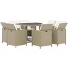 Image de Ensemble à manger de jardin et coussins 9 pcs Poly rotin Beige