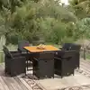 Image de vidaXL Ensemble à manger de jardin coussins 9pcs Résine tressée Noir
