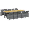 Image de vidaXL Mobilier à Dîner de Jardin Coussins 11 pcs Mobilier de Salle à Manger Table et Chaises de Repas Terrasse Patio Extérieur Résine Tressée Gris