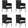 Image de vidaXL Chaises de jardin coussins blanc crème 4pcs noir résine tressée