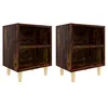 Image de vidaXL Comodini con Gambe in Legno Massello 2pz Rovere Fumo 40x30x50cm