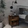 Image de vidaXL Table de chevet avec pieds en métal Chêne fumé 40x35x50 cm