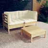 Image de vidaXL Salon de jardin 3 pcs avec coussins crème bois de pin
