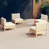 Image de vidaXL Salon de jardin 4 pcs avec coussins crème Bois de pin