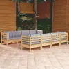 Image de vidaXL Salon de jardin 9 pcs avec coussins gris bois de pin massif